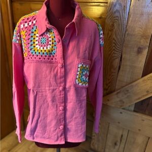 UMGEE NWT Pink Crochet Patch Button-Up Shirt /Jacket